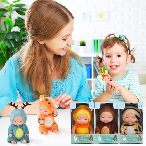 10 Pcs 4 Inch Mini Reborn Baby Dolls Set with Animal Clothes