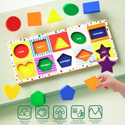 Dailyfunn Wooden Shape Puzzle 10 PCS Toddler 1-3 Years