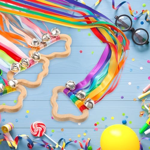 4 Piece Rainbow Hand Ribbon Kite with Bells Wind Wand
