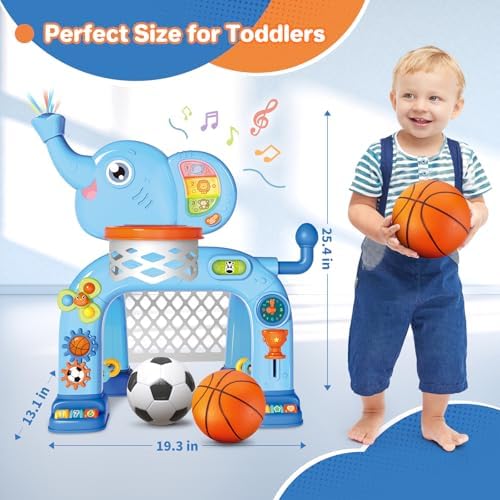 2-in-1 Basketball Soccer Activity Center for Toddlers with Light Music