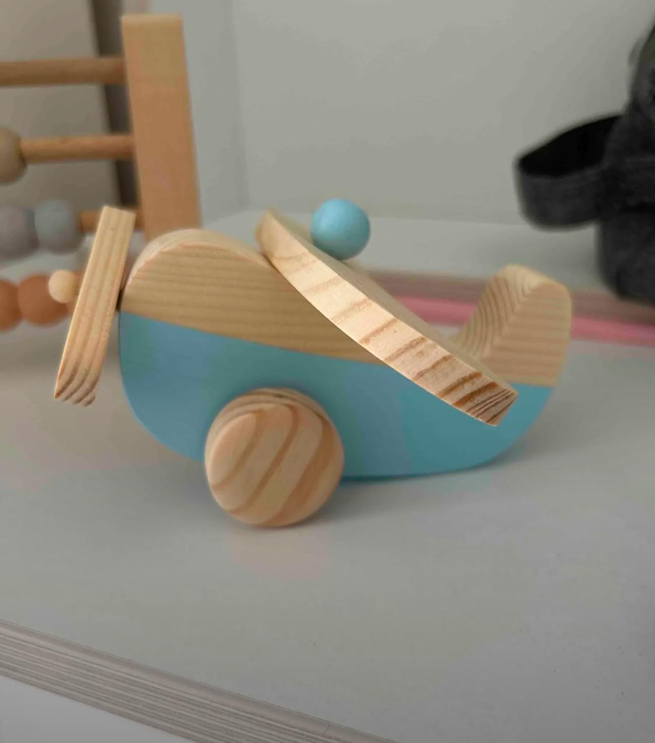Wooden Airplane Toy Handmade Natural Wood Pull Toy for Toddlers