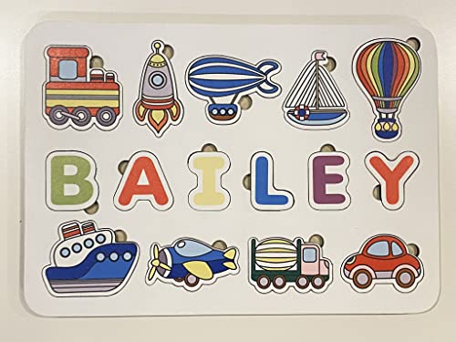 Personalized Wooden Name Puzzle with Vehicles for Toddlers