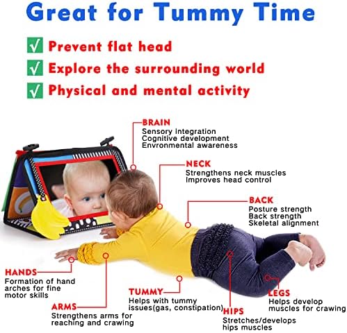 Thremhoo Tummy Time Mirror Toy with Crinkle Book
