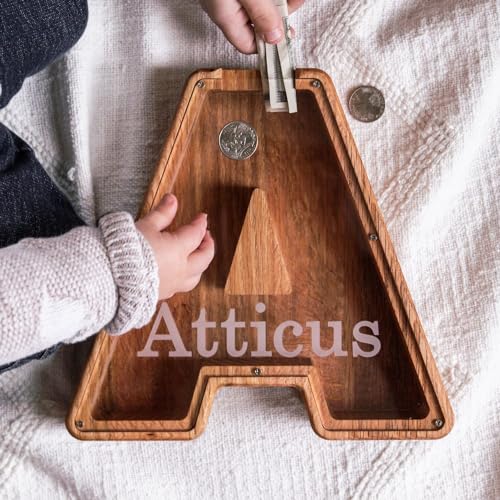 Personalized Wooden Letter Piggy Bank for Kids
