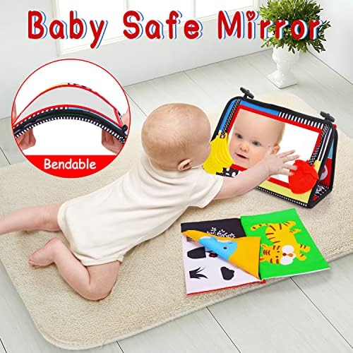 Thremhoo Tummy Time Mirror Toy with Crinkle Book