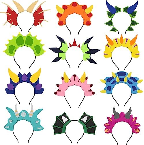 Flying Childhood 12Pack Dinosaur Dragon Headbands for Kids Halloween Party