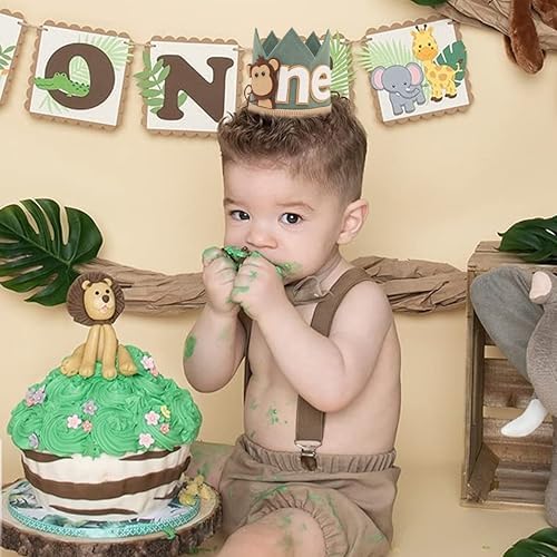 Monkey 1st Birthday Crown - Olive Green Safari Hat for Boys