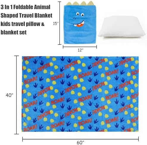3 in 1 Dinosaur Travel Pillow and Blanket Set for Kids
