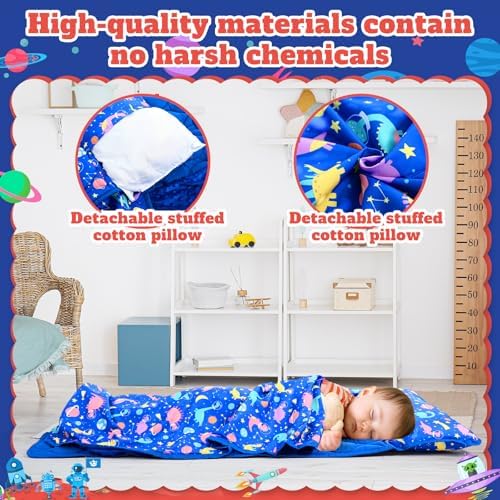 Oudain Nap Mat with Removable Pillow and Blanket for Toddlers
