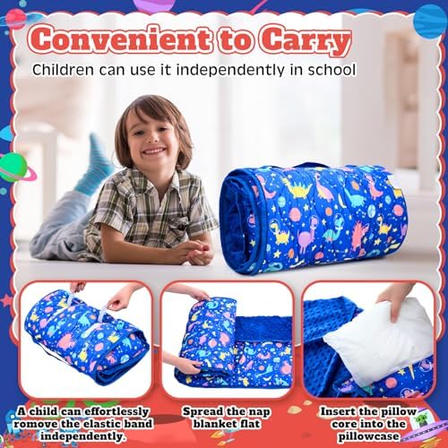 Oudain Nap Mat with Removable Pillow and Blanket for Toddlers