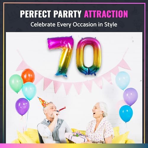 MARYSUN 70 Rainbow Number Foil Balloons for 70th Birthday Party