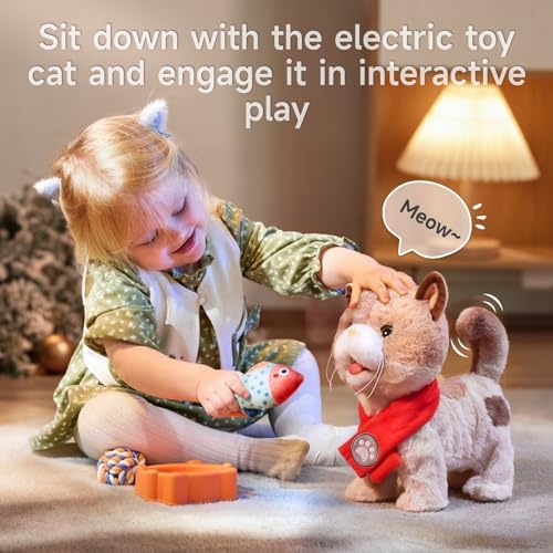 TUMAMA Toy Cat for Kids Walks Meows Wags Tail Interacts Remote Control