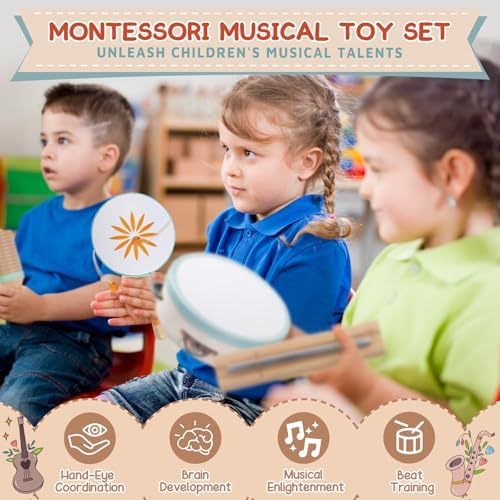 Rmischolar Wooden Musical Instruments Set for Toddlers
