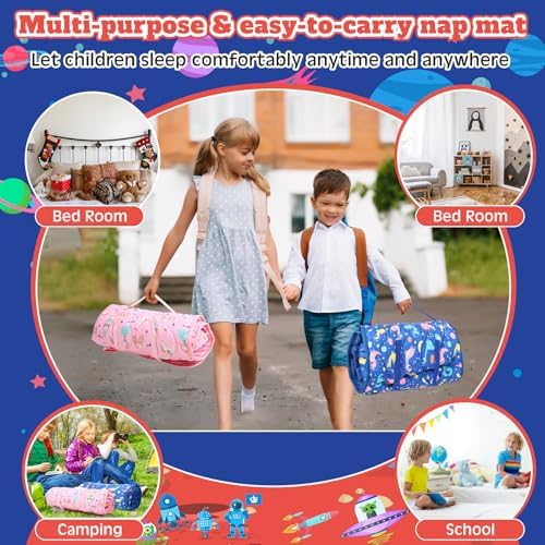 Oudain Nap Mat with Removable Pillow and Blanket for Toddlers