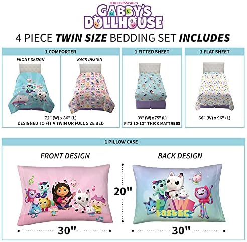 Franco DreamWorks Gabbys Dollhouse 4-Piece Twin Bedding Set