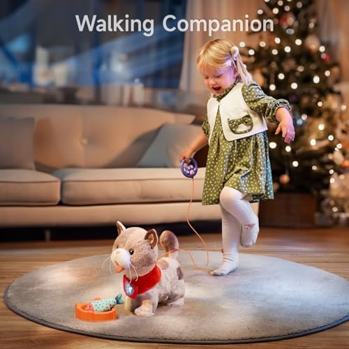 TUMAMA Toy Cat for Kids Walks Meows Wags Tail Interacts Remote Control