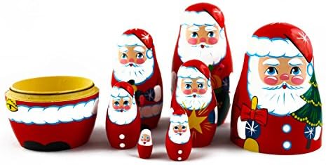 MATRYOSHKAHANDICRAFT 7 Piece Santa Claus Nesting Doll Set Wooden Hand Painted