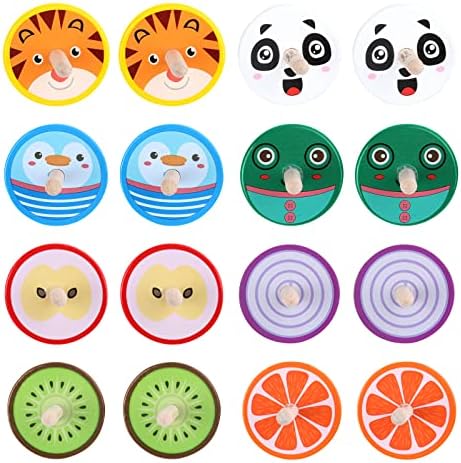 Wodi Wooden Spinning Tops 16pcs Handmade Painted Gyroscopes for Kids