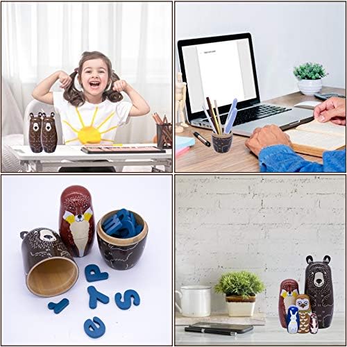 Conzy 5-Piece Wooden Russian Nesting Dolls with Cartoon Animal Design