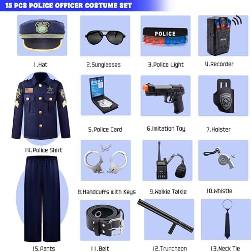 Watlie Police Officer Costume for Kids 11-12 Years
