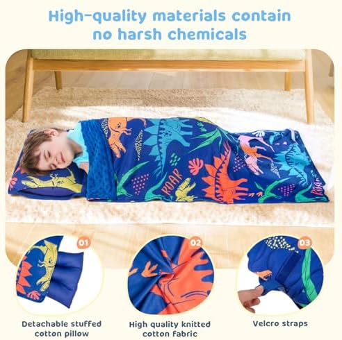 Toddler Nap Mat Extra Large 55 x 29 with Removable Pillow and Blanket