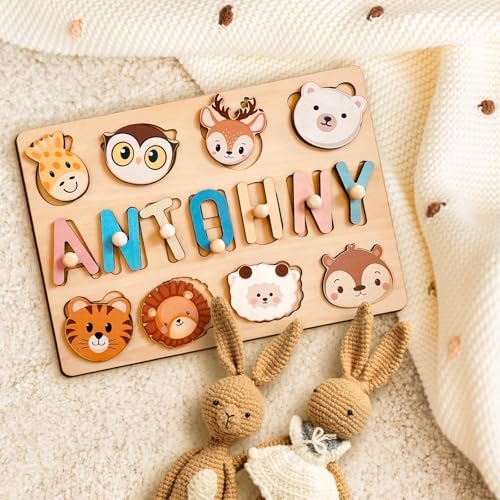 Customizedbee Personalized Wooden Name Puzzle for Toddlers 1-3