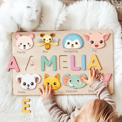 Custom Name Puzzle with Animals - Handmade Wooden Toy