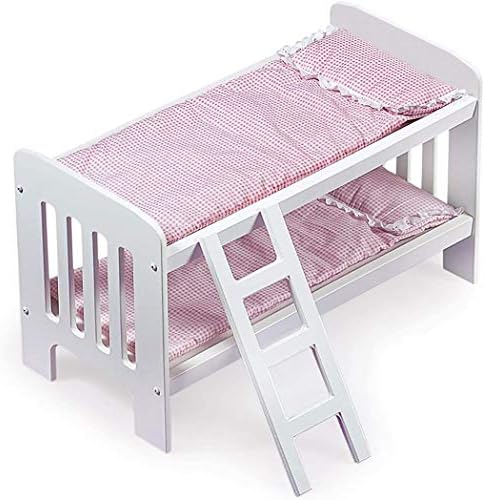 Badger Basket Doll Bunk Bed with Ladder and Bedding - White and Pink Gingham