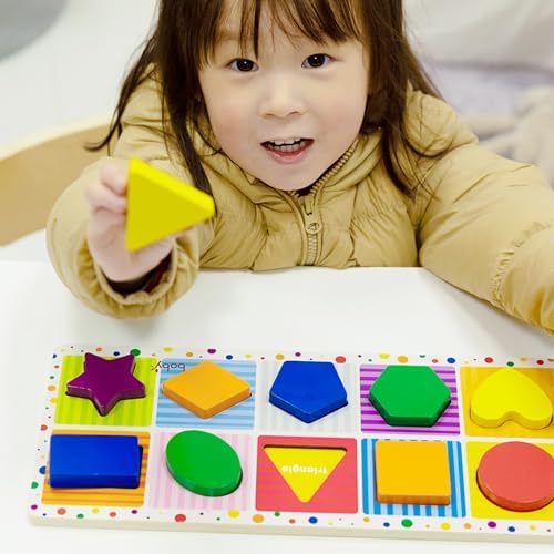Dailyfunn Wooden Shape Puzzle 10 PCS Toddler 1-3 Years