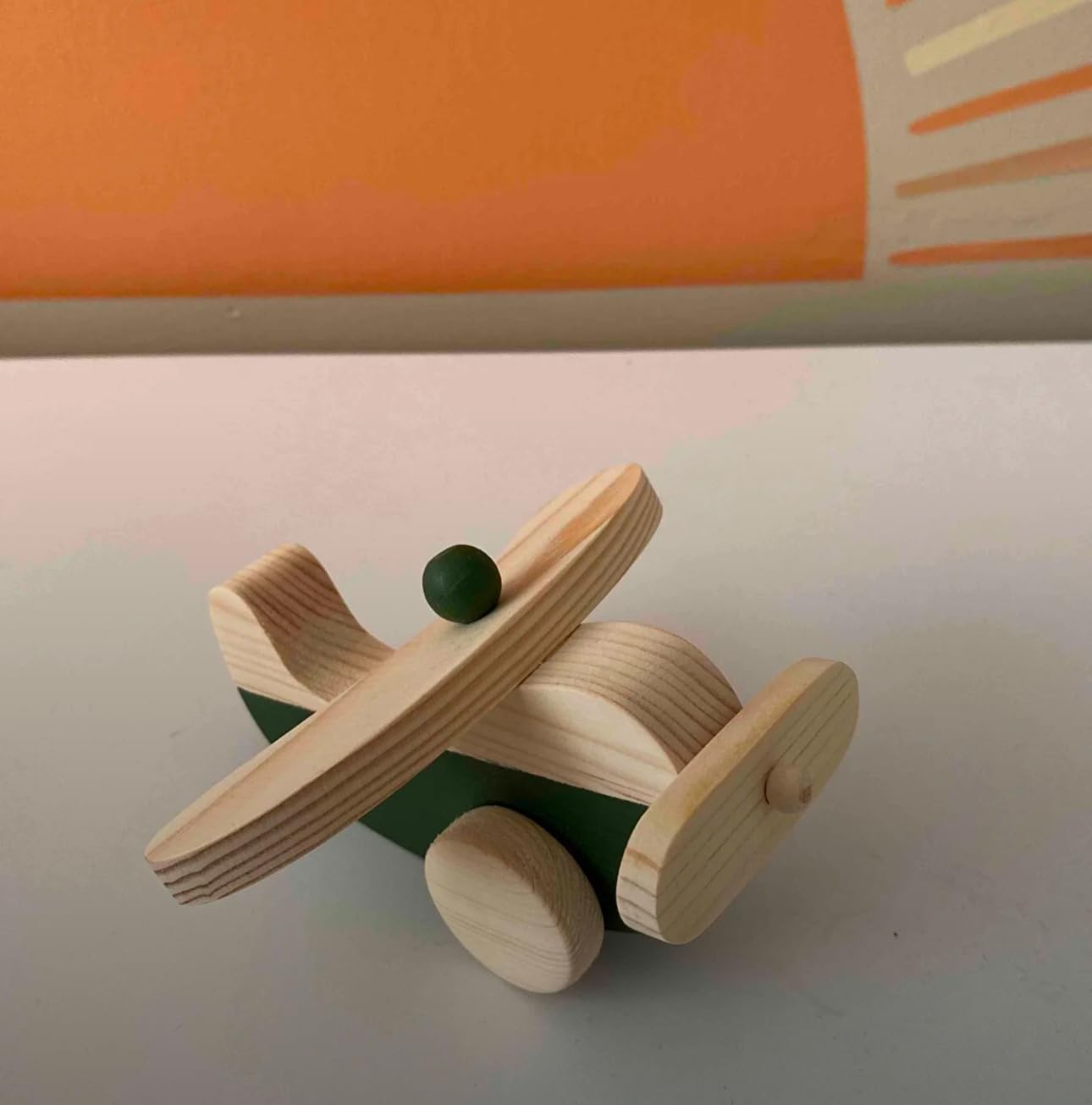 Wooden Airplane Pull Toy for Toddlers Dark Green