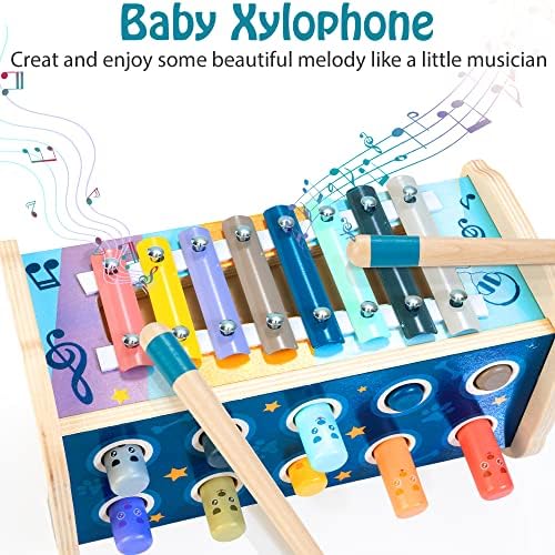 KIDWILL 3-in-1 Wooden Hammering Toy Set for 12 Months