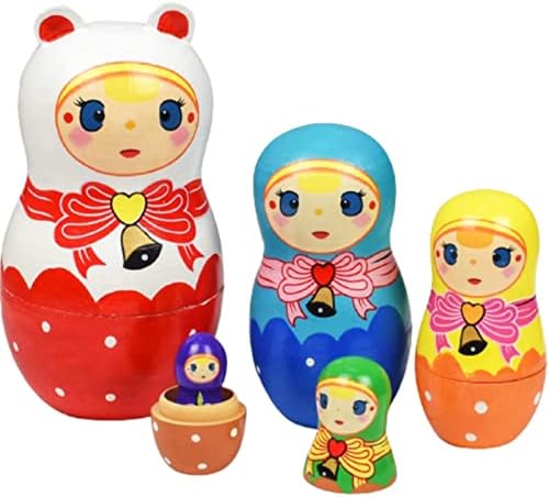 Sezrgiu Russian Matryoshka Wooden Nesting Dolls Set 5PCSBaby Son Pattern
