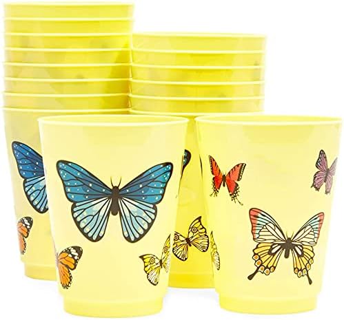 Yellow Butterfly Plastic Cups 16 oz 16 Pack