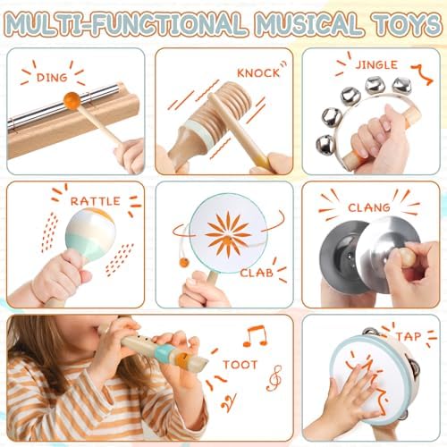 Rmischolar Wooden Musical Instruments Set for Toddlers