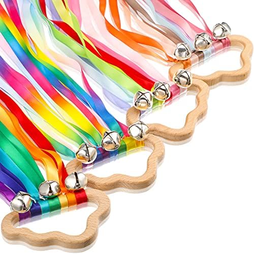 4 Piece Rainbow Hand Ribbon Kite with Bells Wind Wand