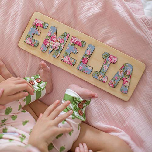 Personalized Wooden Name Puzzle for Kids - Floral Grey