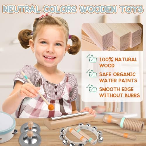 Rmischolar Wooden Musical Instruments Set for Toddlers