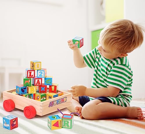 Atoylink Alphabet Number Wooden Stacking Blocks for Toddlers 1-3