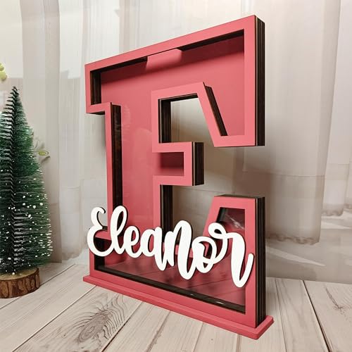 Personalized Name Letter Piggy Bank - 10 Inch Wooden Money Box for Kids