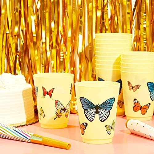 Yellow Butterfly Plastic Cups 16 oz 16 Pack