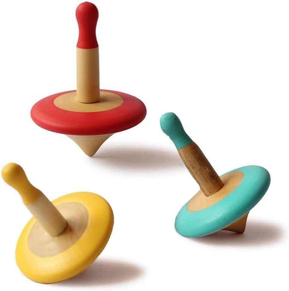 Shumee Set of 3 Colorful Wooden Spin Tops