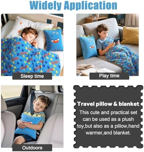 3 in 1 Dinosaur Travel Pillow and Blanket Set for Kids