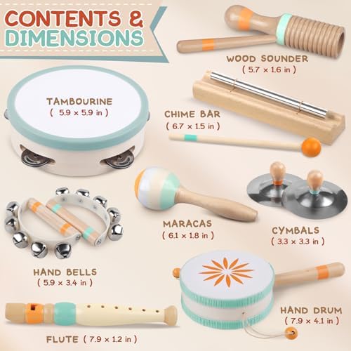 Rmischolar Wooden Musical Instruments Set for Toddlers