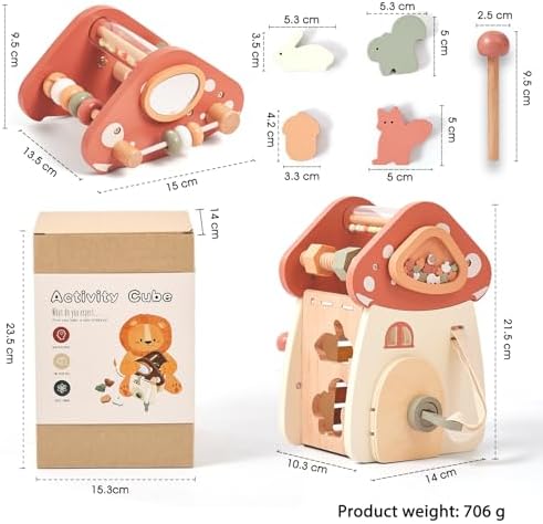 8 in 1 Wooden Activity Cube for Baby and Toddler
