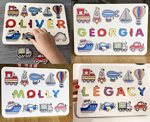 Personalized Wooden Name Puzzle with Vehicles for Toddlers
