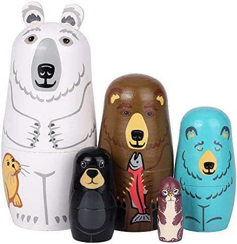 Yoption 5Pcs Bear Matryoshka Nesting Dolls Set
