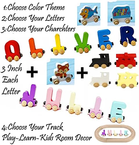 KIDZCO Wooden Name Puzzle Trains for Kids