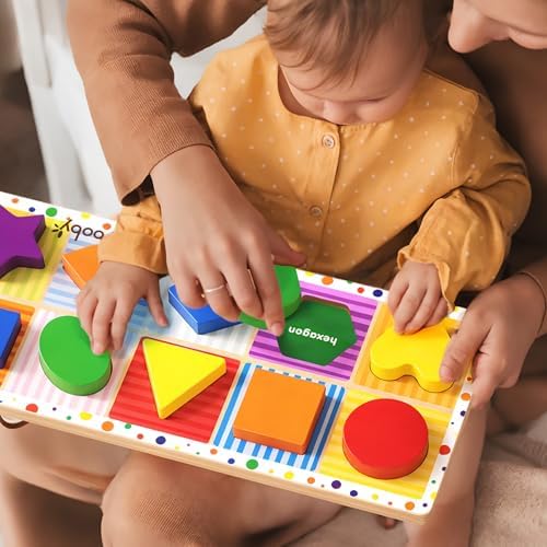 Dailyfunn Wooden Shape Puzzle 10 PCS Toddler 1-3 Years