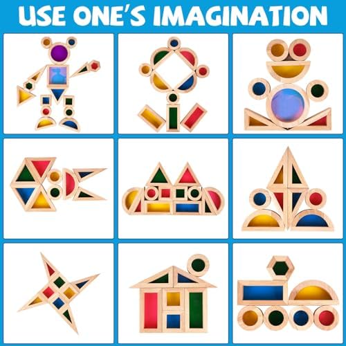 Agirlgle Rainbow Building Blocks 32 Pcs Wooden Stacking Set