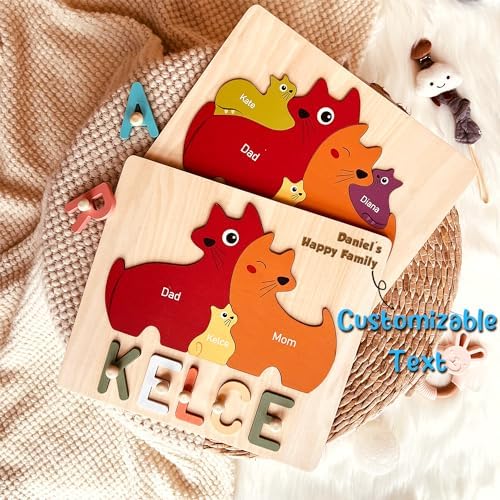 Personalized Baby Name Puzzle with Cats Design